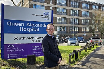 Lib Dem Charlie Murphy at QA Hospital